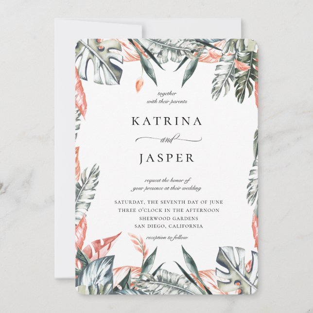 Invitation Tropiques modernes Palm Leaf Frame Mariage (Devant)