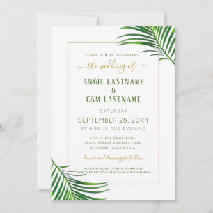 Invitation Tropiques modernes Palm Leaf Mariage vert et or