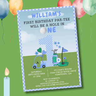 Invitation Trou de golf amusant en un bleu 1er anniversaire P