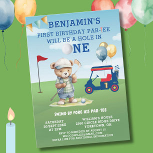 Invitation Trou de golf amusant en un garçon 1er anniversaire