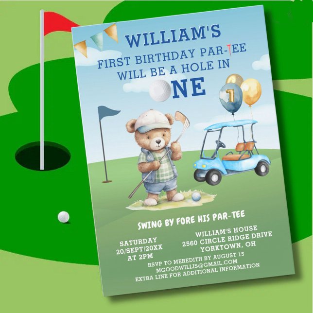 Invitation Trou de golf amusant en un garçon 1er anniversaire (Créateur téléchargé)