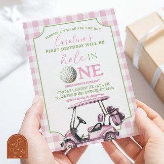 Invitation Trou de golf Preppy de fille rose en un premier an