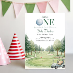 Invitation Trou en un aquarelle verte pour le premier anniver
