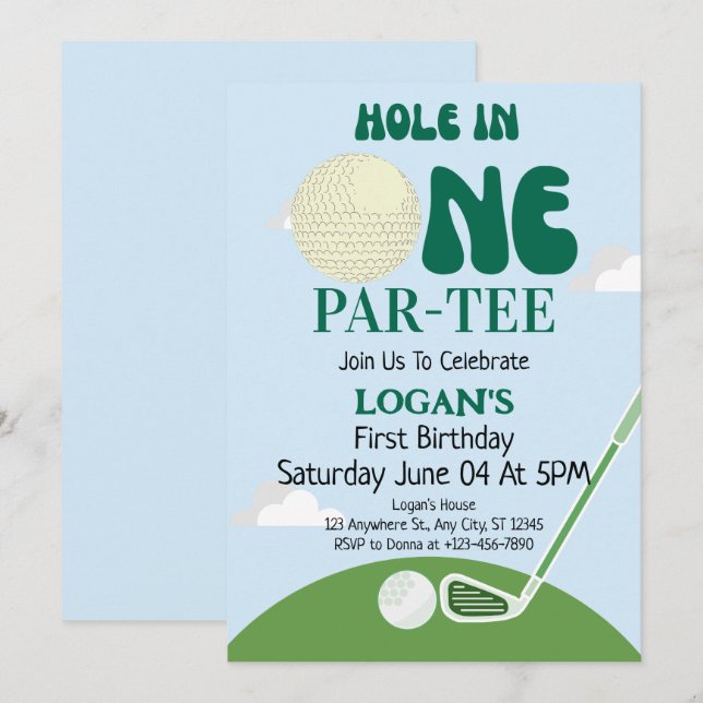 Invitation Trou en un au golf Garçon 1er anniversaire Par-Tee (Devant / Derrière)