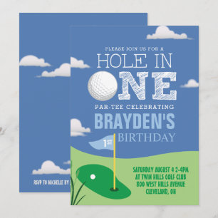 Invitation Trou en un bleu Golf Thème Garçons Premier Anniver
