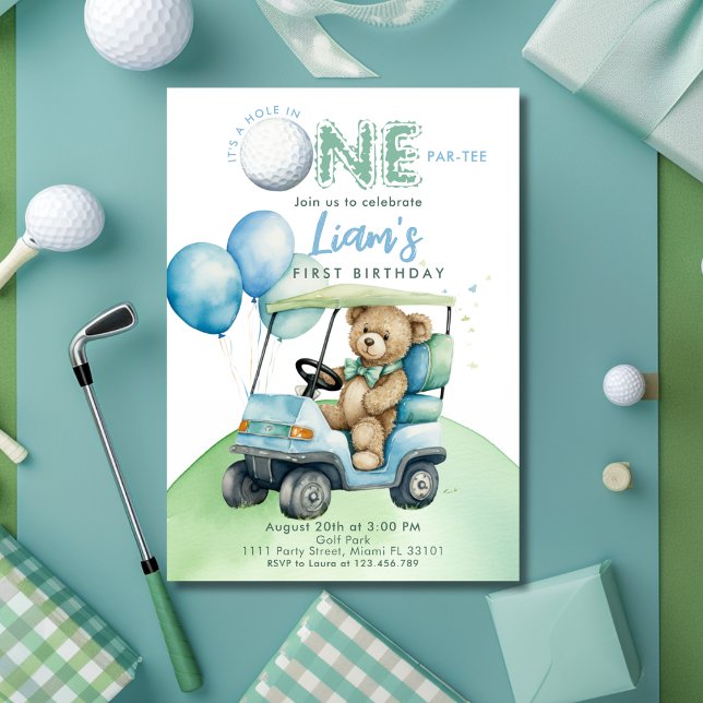 Invitation Trou en un garçon de golf Premier anniversaire Par (Hole in One Golf First Birthday Par- tee Invitation)