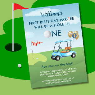 Invitation Trou en un garçon Golf Panier Par tee 1er annivers