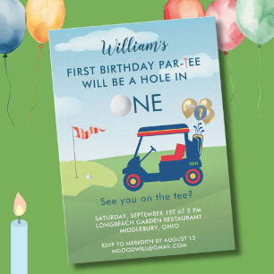 Invitation Trou en un garçon Golf Panier Par tee 1er annivers