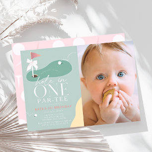 Invitation Trou en un Golf Par-Tee Fille Photo 1er Anniversai