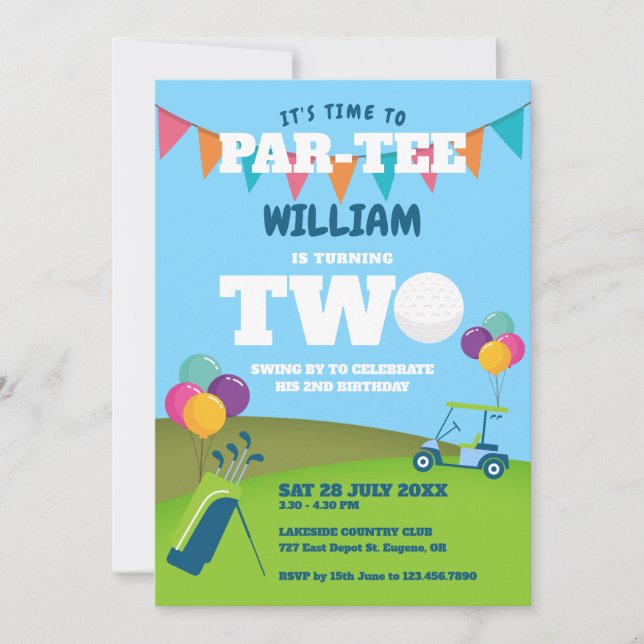 Invitation Trou en un Golf Partee Fête d'anniversaire 2 ans  (Devant)