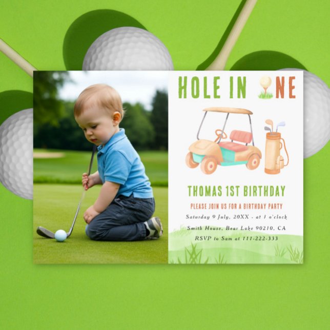 Invitation Trou en un golf Première fête d'anniversaire (Créateur téléchargé)