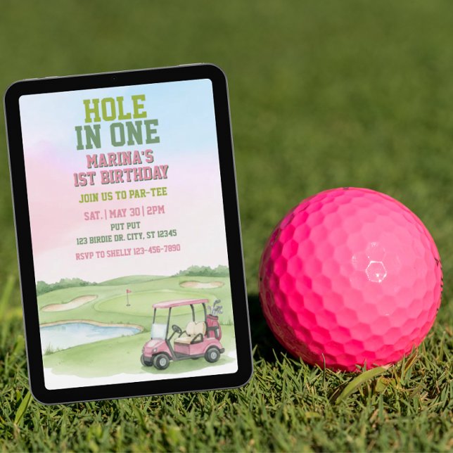Invitation Trou en un, Golf Rose 1er Anniversaire (Créateur téléchargé)