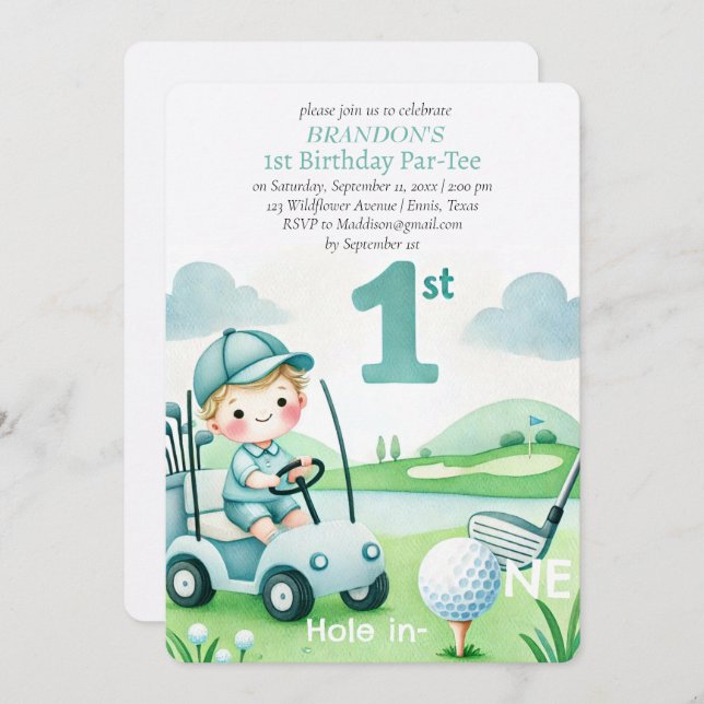 Invitation Trou en un seul garçon de golf 1er anniversaire Pa (Devant / Derrière)