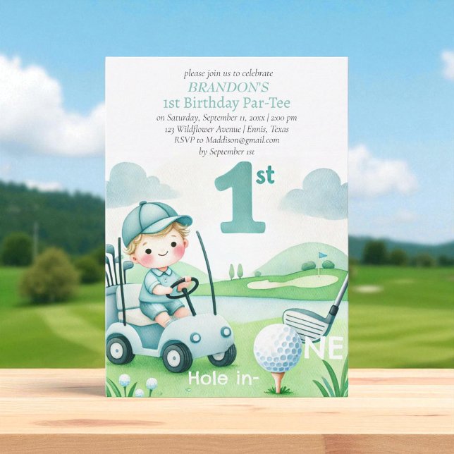 Invitation Trou en un seul garçon de golf 1er anniversaire Pa (Créateur téléchargé)