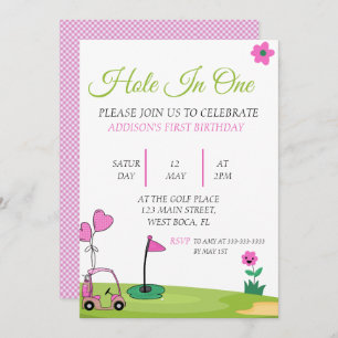 Invitation Trou en une fille rose Golf 1er anniversaire