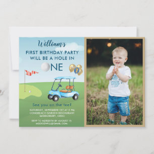 Invitation Trou en une photo Boy Golf PARTY 1er anniversaire