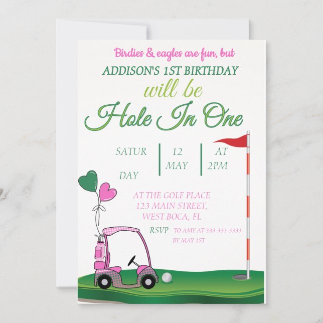 Invitation Trou et un golf 1er anniversaire Par tee Invitatio (Devant)