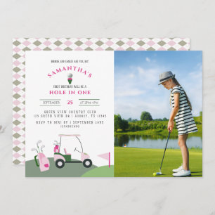 Invitation Trou rose en un Golf 1er Anniversaire Photo par te