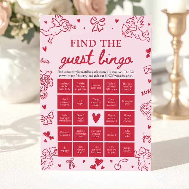 Invitation Trouvez le Bingo Invité Jeu de Fête de Fiançailles (Valentine Find the Guest Bingo Bridal Shower Game)