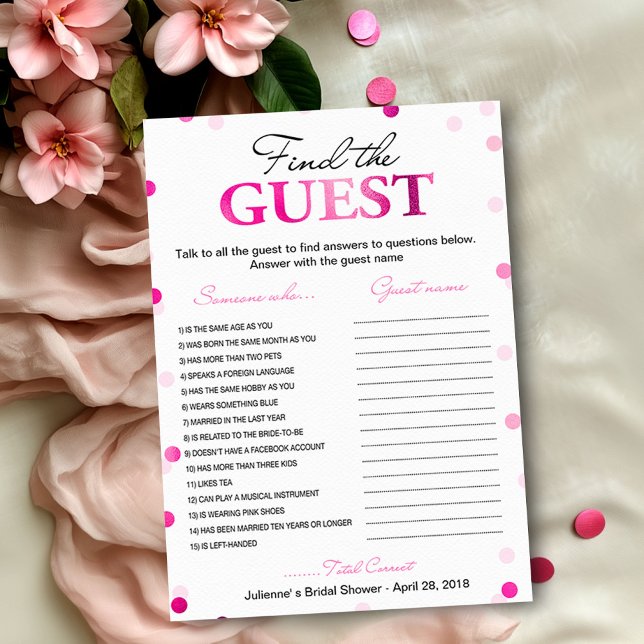 Invitation Trouvez l'invitée à la fête de mariage | Confettis (Créateur téléchargé)