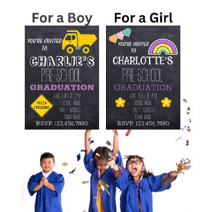 Invitation Truck Crossing Chalkboard Preschool Graduation