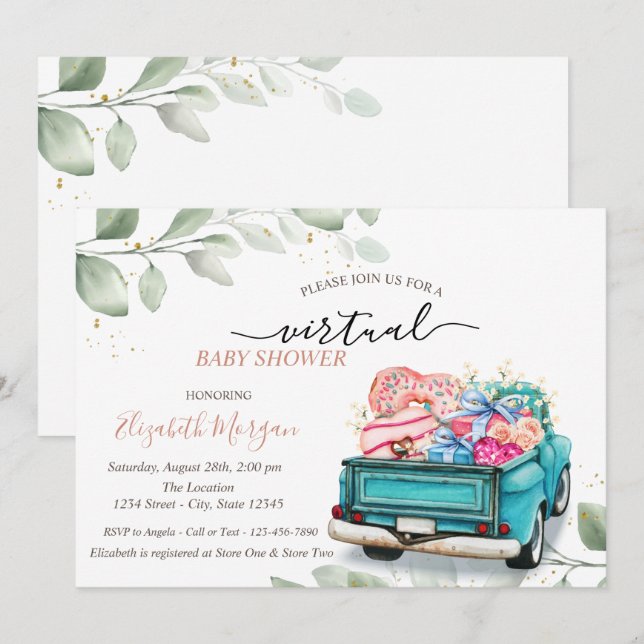 Invitation Truck Sweets présente une baby shower virtuelle en (Devant / Derrière)