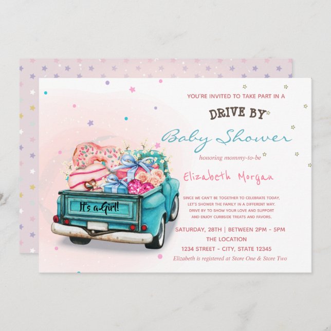 Invitation Truck Sweets Stars Conduire Par Baby shower (Devant / Derrière)