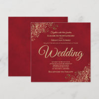 Trucs d'or sur Crimson Red Elegant Mariage Carré