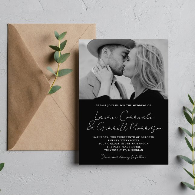 Invitation True Simplicity 3 Modern Black Photo Mariage (Créateur téléchargé)