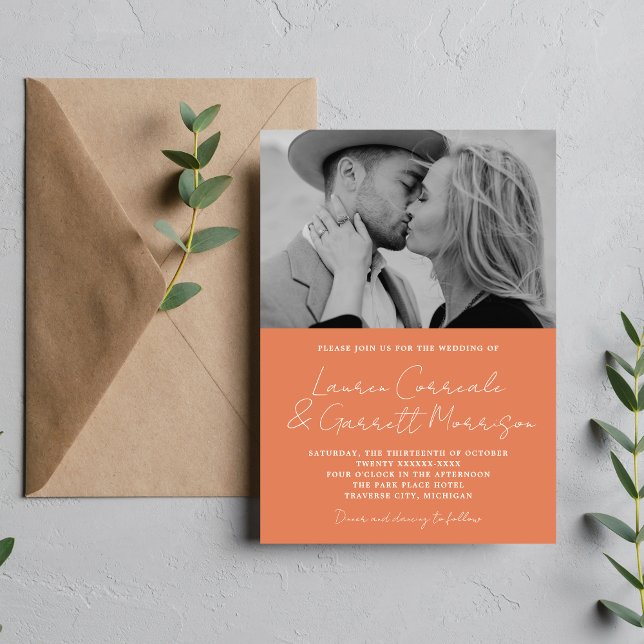 Invitation True Simplicity 3 Modern Coral Mariage photo (Créateur téléchargé)