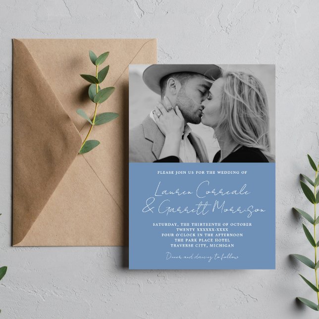 Invitation True Simplicity 3 Modern Denim Blue Photo Mariage (Créateur téléchargé)