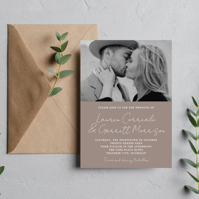 Invitation True Simplicity 3 Modern Taupe Mariage photo (Créateur téléchargé)
