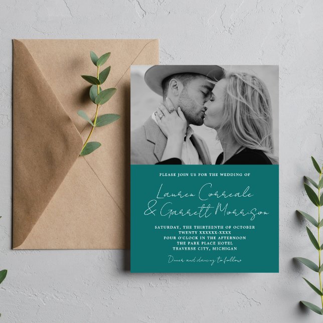 Invitation True Simplicity 3 Modern Turquoise Photo Mariage (Créateur téléchargé)