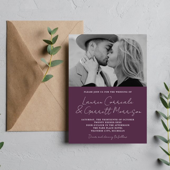 Invitation True Simplicity 3 Moderne Plum Purple Mariage Phot (Créateur téléchargé)