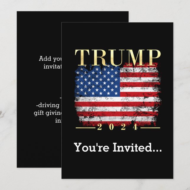 Invitation Trump 2024 Elegant Gold Vintage American Drapeau (Devant / Derrière)
