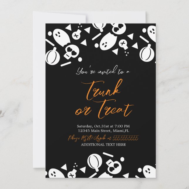 Invitation Trunk a Treat Halloween fantôme paillettes (Devant)