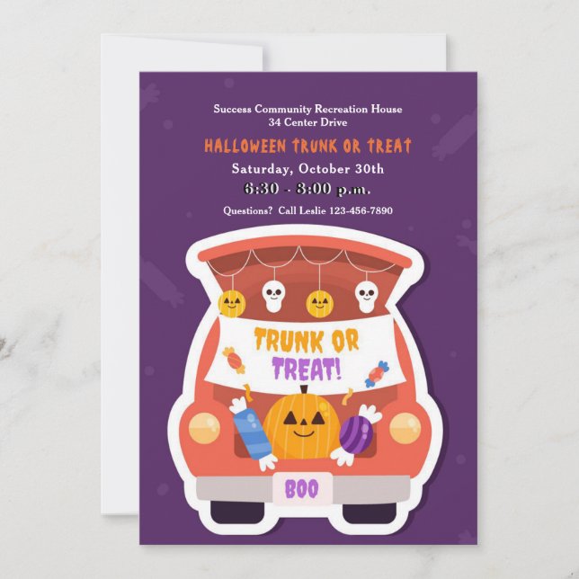 Invitation Trunk Ou Traiter Halloween (Devant)
