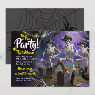 Invitation Trunk ou Treat Halloween Dance Party, Skeletons