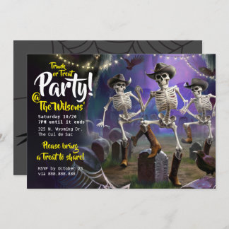 Invitation Trunk ou Treat Halloween Dance Party, Skeletons