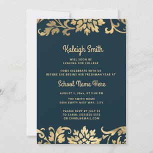 Invitation Trunk Party de graduation Marine Blue Vintage Gold