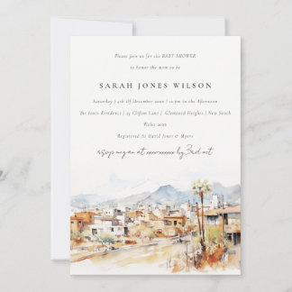 Invitation Tucson, Arizona Watercolor Landscape Baby Shower