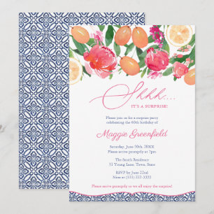 Invitation Tuiles Bleues Citronnées Fête d'Anniversaire Surpr