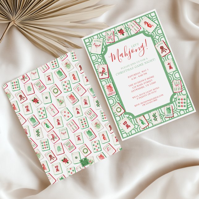 Invitation Tuiles de Mahjong de Noël à l'aquarelle pour une f (Créateur téléchargé)