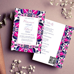 Invitation Tuiles mexicaines rose bleu tout en un modèle mari
