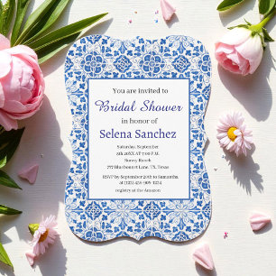 Invitation tuiles portugaises Floral Fête des mariées bleue