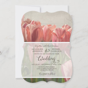 Invitation Tulip Floral Moderne Printemps Mariage Bois Rustiq