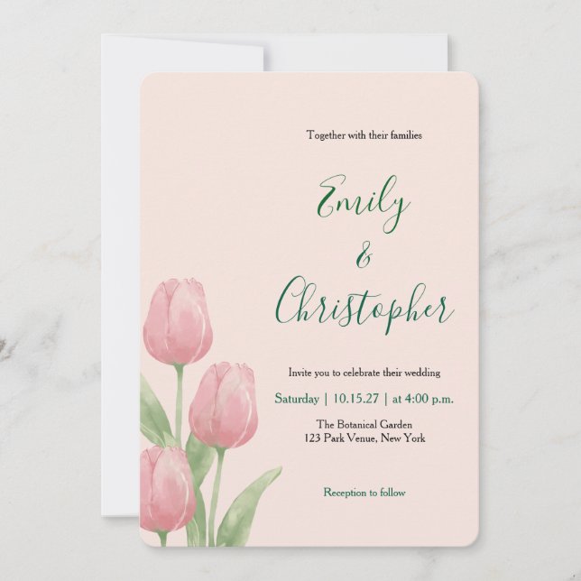 Invitation Tulipe à l'aquarelle rose pâle Floral de printemps (Devant)