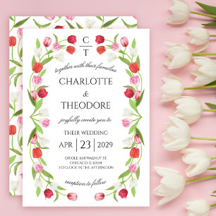Invitation Tulipe de printemps romantique Floral rose & blanc