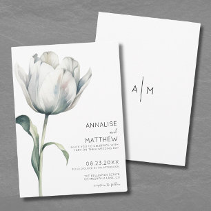 Invitation Tulipe Élégant Mariage Floral Blanc