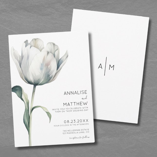 Invitation Tulipe Élégant Mariage Floral Blanc (Spring Tulip Elegant Modern White Floral Wedding Invitation)